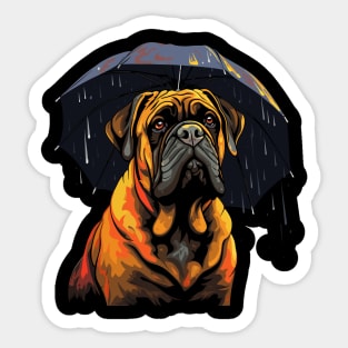 English Mastiff Rainy Day With Umbrella Sticker